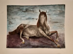 "Chillin' horse", aquarelle, 40,5x30